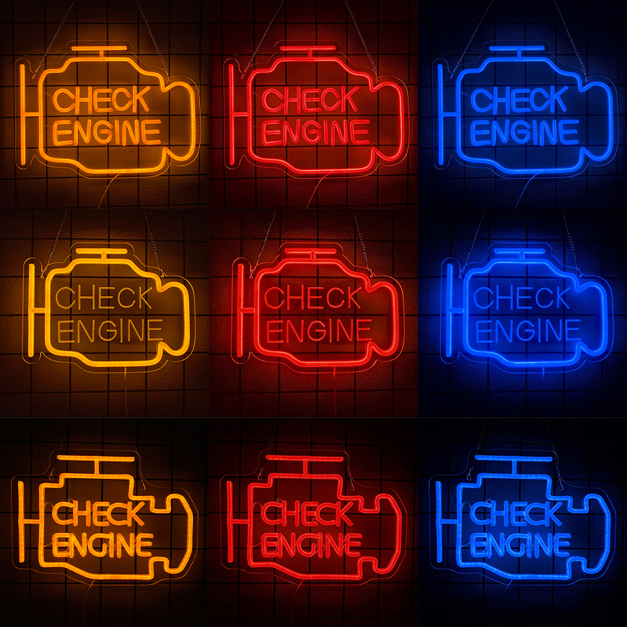 Auto Repair Shop Signs - Check Engine Neon Sign for Man