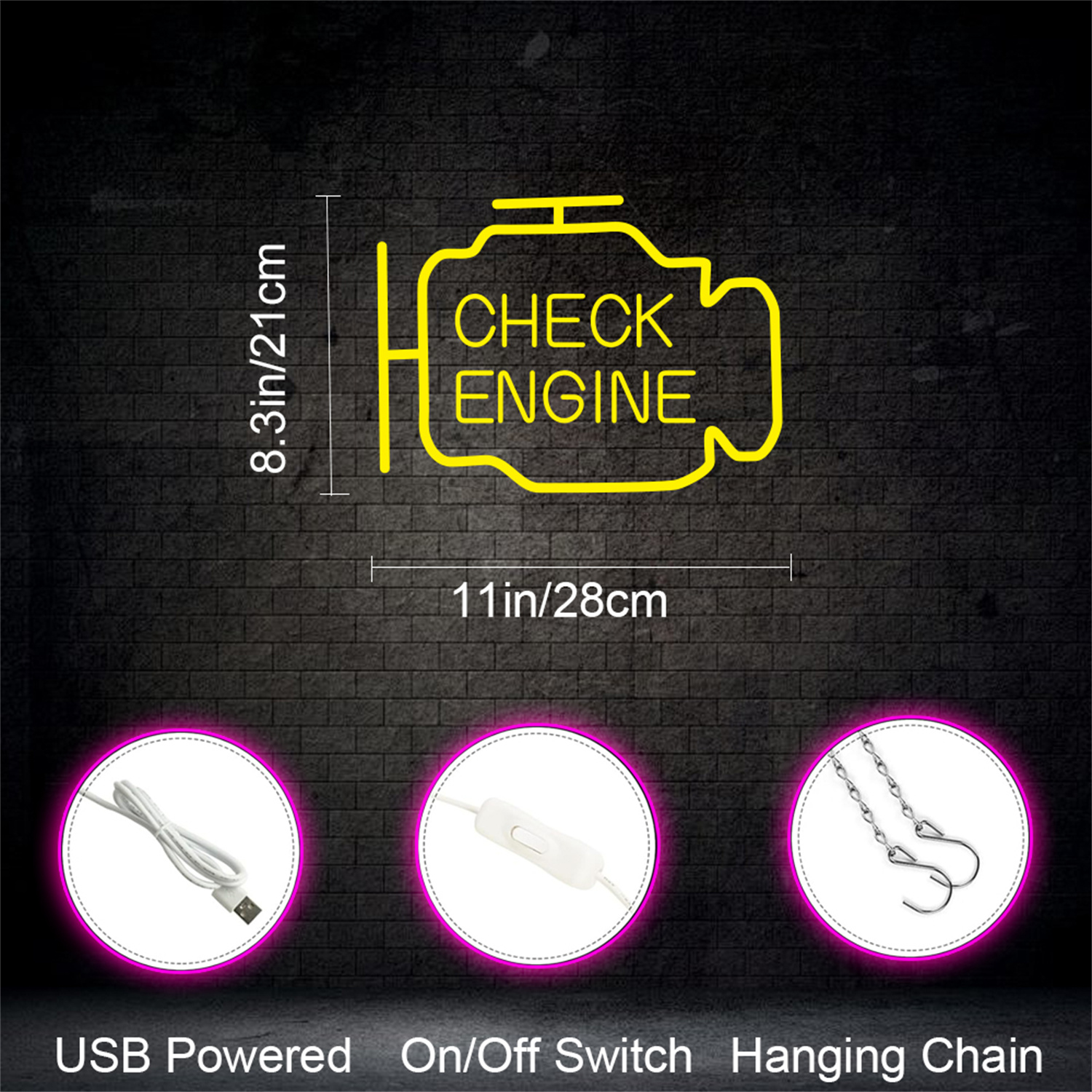 Check Engine Neon Sign, Led Ga - Auto Repair Shop Signs 리뷰 및 가격
