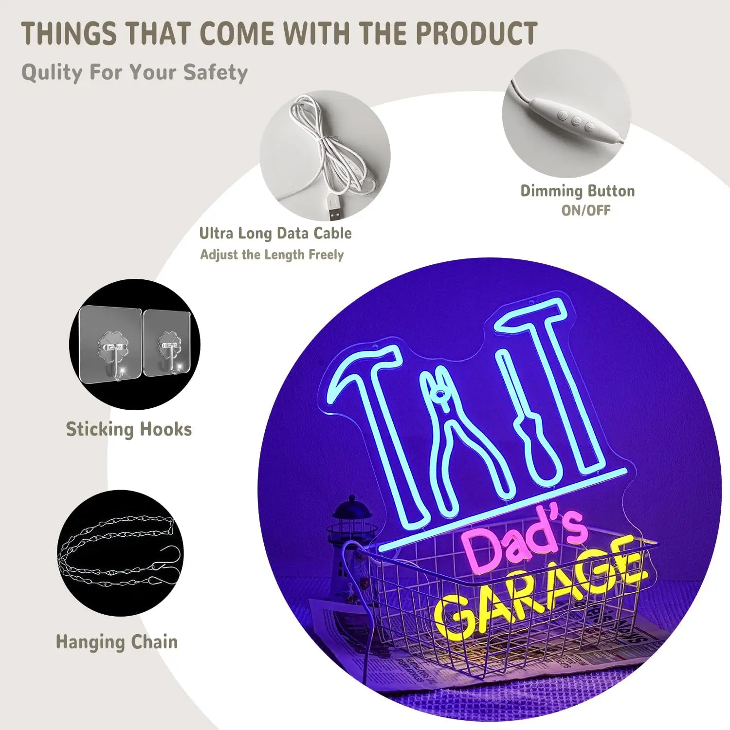 Dad's Garage Neon Sign USB Pow - Auto Repair Shop Signs 리뷰 및 가격
