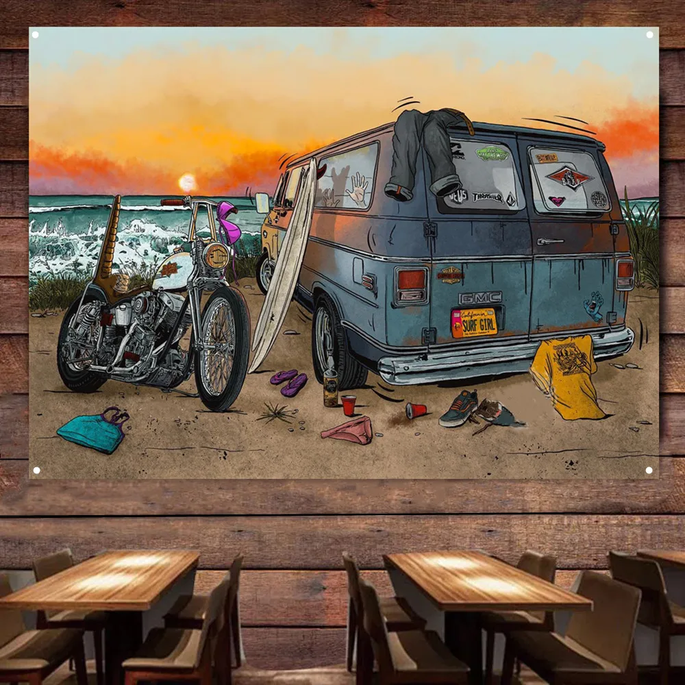 Motorcycle Car Camping Art Pos - Auto Repair Shop Banners 리뷰 및 가격